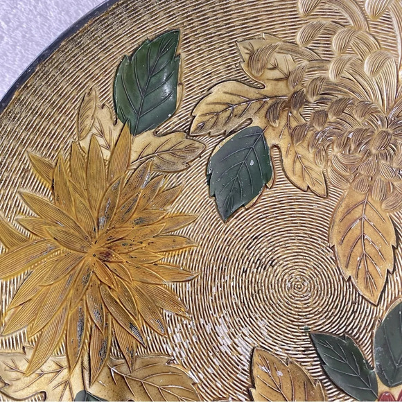 Vintage Nasco Lacquerware Textured Peony  Pedestal Bowl - Picture 12 of 14